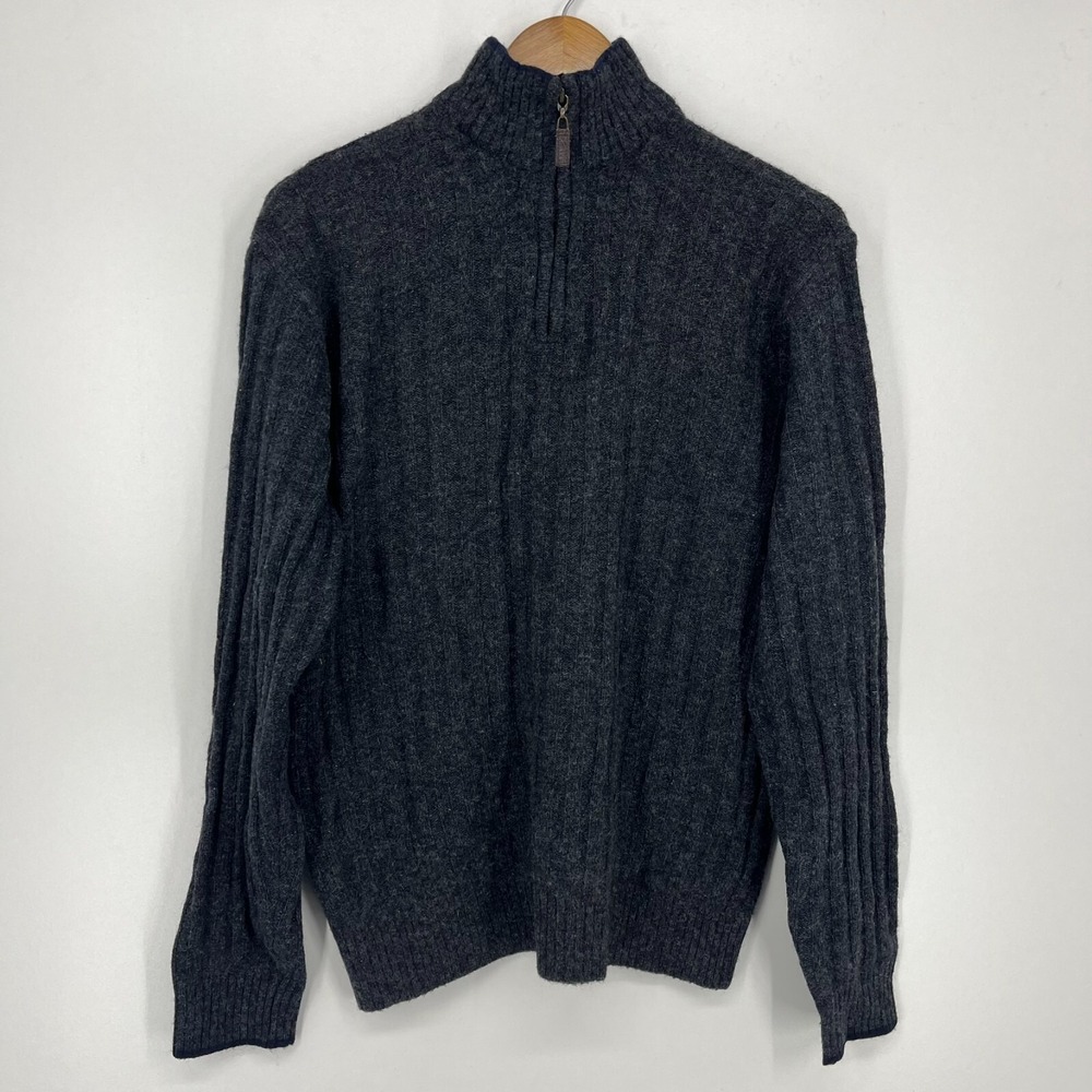 Club Room Mens Charcoal Gray 100% Lambswool Quarter Zip Cable Knit Sweater M